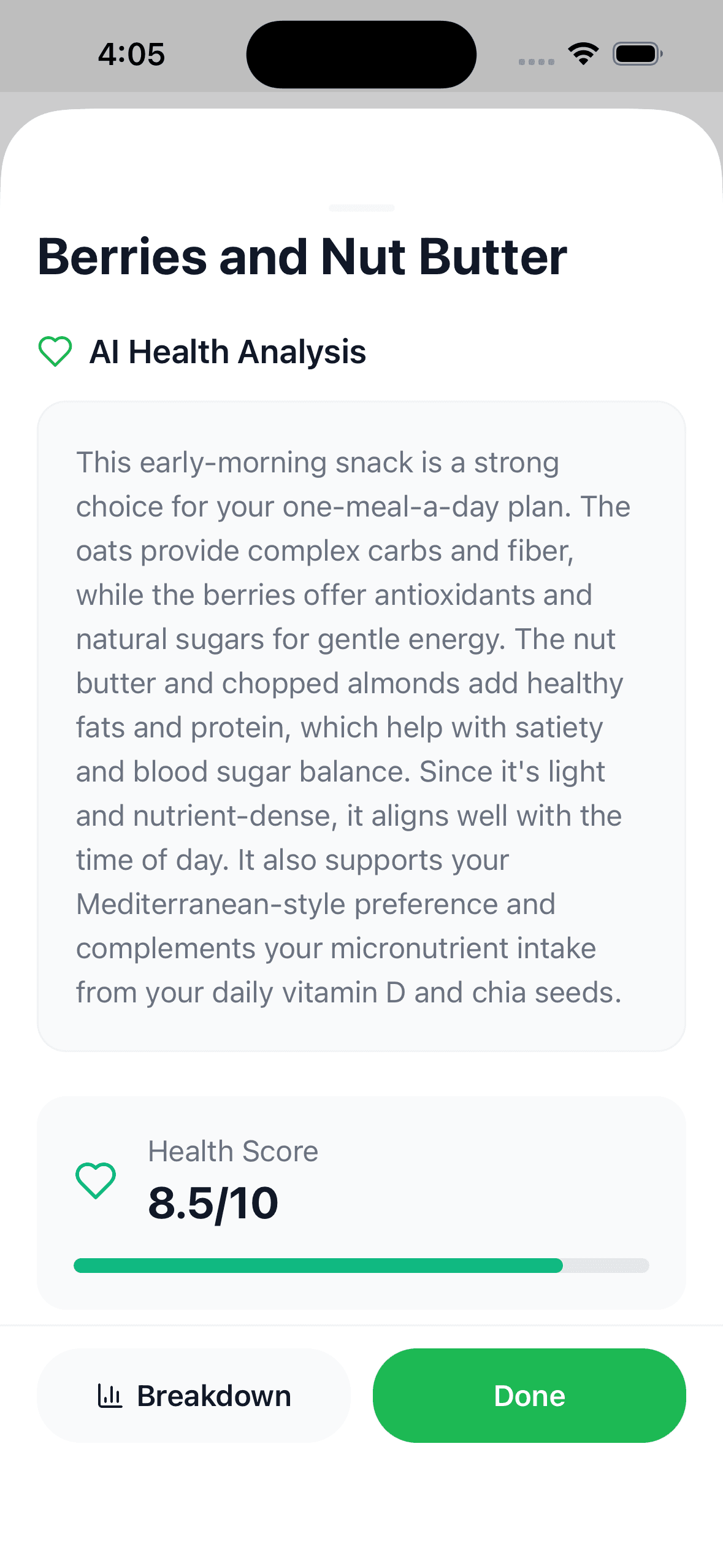 NutrAI nutrition details screen